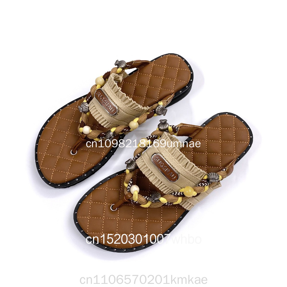 Flip Flop Leather Men - Novas Sandálias Femininas Retrô Trançadas com