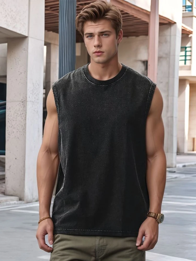 Tank Top Muscle - 2025 verão novo masculino lavado algodão