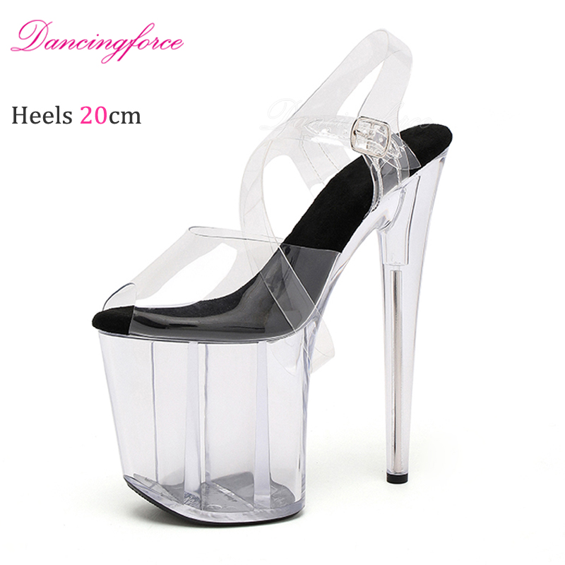 Casual Sandal Leather - 20cm 8 polegadas stripper crossdressing cristal