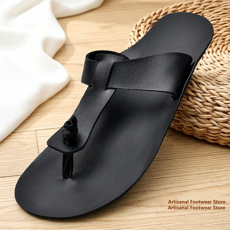 Flip Flop Leather Men - Chinelos de Couro Retro para Homens,